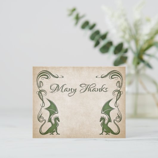 Dragon Medieval Fantasy Wedding Dankeskarte (Stehend Vorderseite)