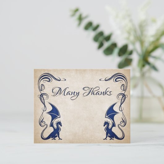 Dragon Medieval Fantasy Wedding Dankeskarte (Stehend Vorderseite)