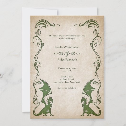 Dragon Medieval Fantasy Wedding Einladung (Vorderseite)