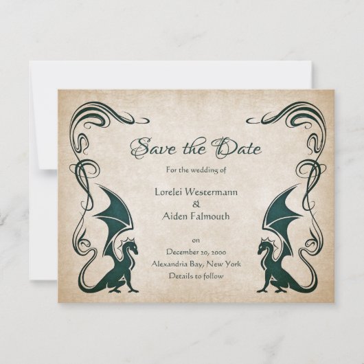 Dragon Medieval Fantasy Wedding Save The Date (Vorderseite)