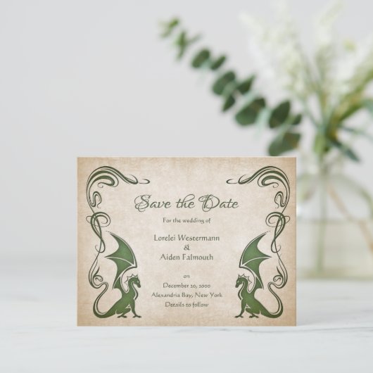 Dragon Medieval Fantasy Wedding Save The Date (Stehend Vorderseite)