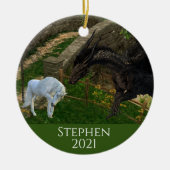 Dragon Meets Unicorn Fantasy Keramik Ornament (Vorne)