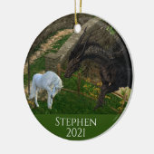 Dragon Meets Unicorn Fantasy Keramik Ornament (Links)