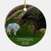 Dragon Meets Unicorn Fantasy Keramik Ornament (Hinten)