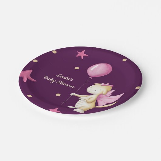 Dragon mit Balloon Dark Pink Girl Baby Shooter Pappteller (Schrägansicht)