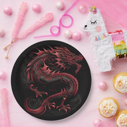 Dragon-mit-Gelb-Kopf-Grün Pappteller (Party)