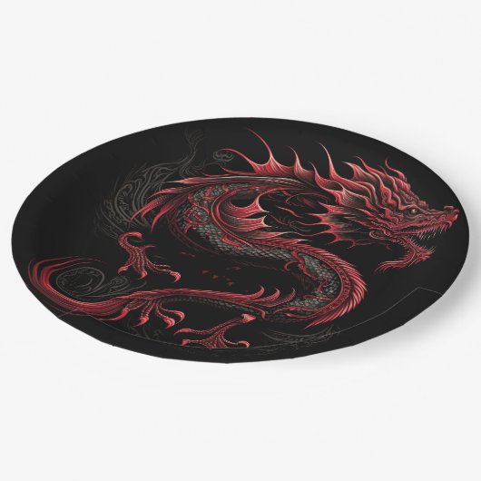 Dragon-mit-Gelb-Kopf-Grün Pappteller (Schrägansicht)