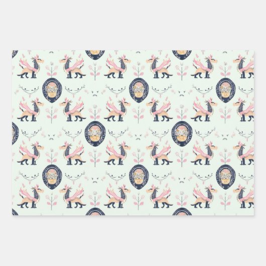 Dragon mittelalterliches Wrapping Paper Flat Sheet Geschenkpapier Set (Vorderseite)