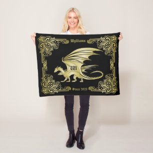 Dragon Monogram Gold Frame Traditionelle Buchabdec Fleecedecke