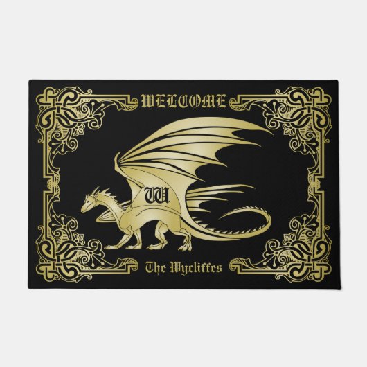 Dragon Monogram Gold Frame Traditionelle Buchabdec Fußmatte (Vorderseite)