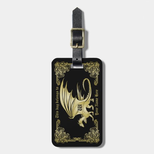 Dragon Monogram Gold Frame Traditionelle Buchabdec Gepäckanhänger (Vorderseite vertikal)