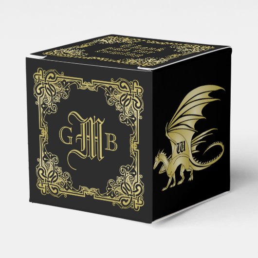 Dragon Monogram Gold Frame Traditionelle Buchabdec Geschenkschachtel (Vorderseite)