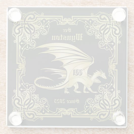Dragon Monogram Gold Frame Traditionelle Buchabdec Glasuntersetzer (Rückseite)