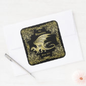 Dragon Monogram Gold Frame Traditionelle Buchabdec Quadratischer Aufkleber (Umschlag)