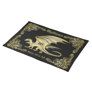 Dragon Monogram Gold Frame Traditionelle Buchabdec Stofftischset