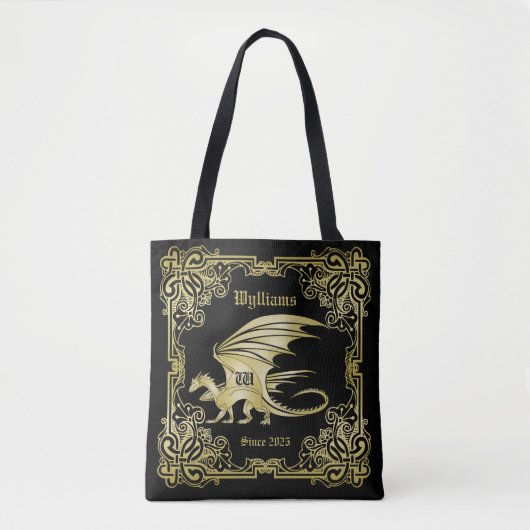 Dragon Monogram Gold Frame Traditionelle Buchabdec Tasche (Vorderseite)
