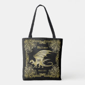 Dragon Monogram Gold Frame Traditionelle Buchabdec Tasche (Rückseite)