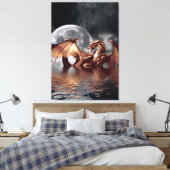 Dragon & Moon Fantasy Art Print Leinwanddruck (Insitu (Schlafzimmer))