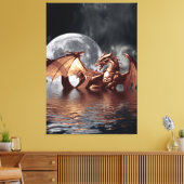 Dragon & Moon Fantasy Art Print Leinwanddruck (Insitu (Wohnzimmer))