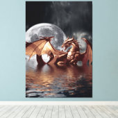 Dragon & Moon Fantasy Art Print Leinwanddruck (Insitu (Holzboden))