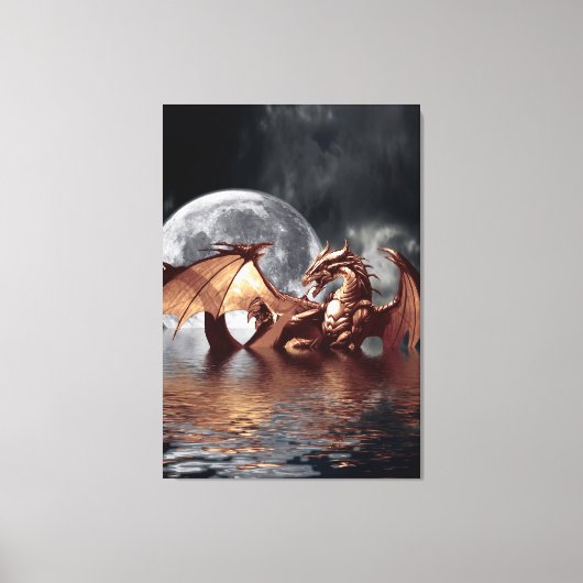 Dragon & Moon Fantasy Art Print Leinwanddruck (Vorderseite)