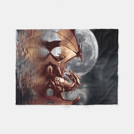 Dragon & Moon Fantasy Artwork Fleecedecke (Vorderseite (Horizontal))