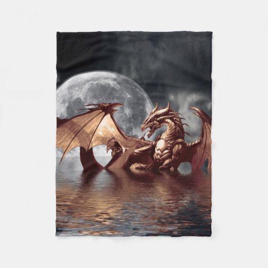 Dragon & Moon Fantasy Artwork Fleecedecke (Vorderseite)