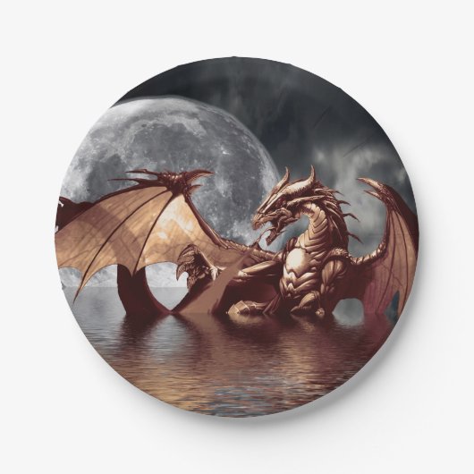 Dragon & Moon Fantasy Artwork Pappteller (Vorderseite)