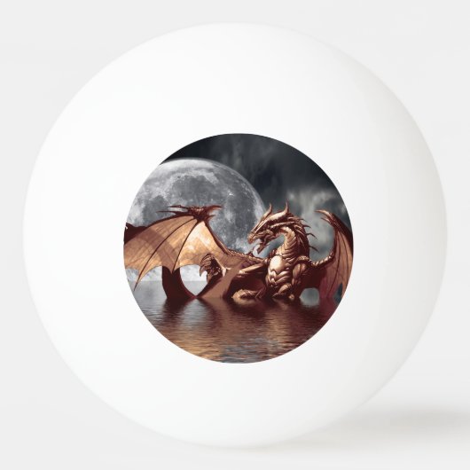 Dragon & Moon Fantasy-Kunst Tischtennisball (Vorderseite)