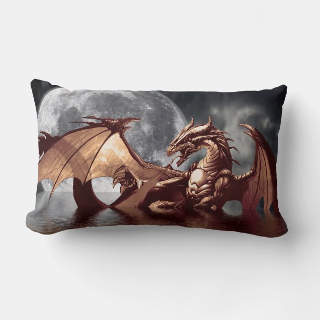 Dragon & Moon Fantasy Mythic Throw Kissen (Vorderseite)