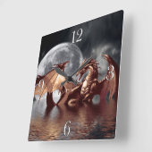 Dragon & Moon Fantasy Wall Clock Quadratische Wanduhr (Winkel)