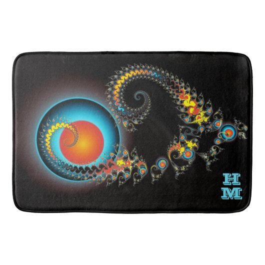 Dragon Moon Moderne Fraktal Kunst mit Monogramm Badematte (Vorderseite)
