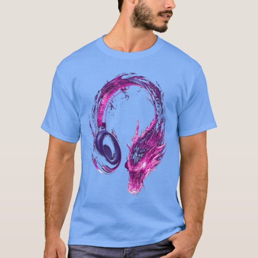 Dragon Mythical Motif Music Headphone Artwork Drag T-Shirt (Vorderseite)