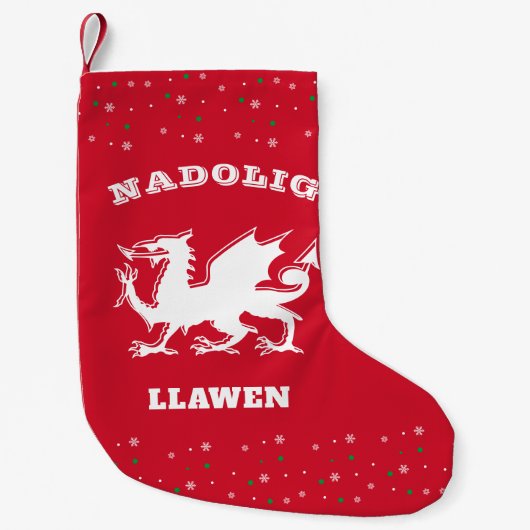 Dragon Nadolig Llawen Merry Christmas Welsh Themed Kleiner Weihnachtsstrumpf (Vorderseite)