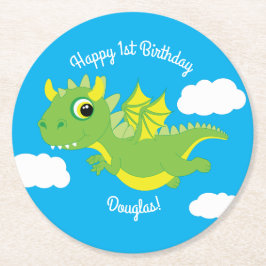 Dragon Niedlich Kid's Birthday Runder Pappuntersetzer