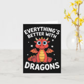 Dragon "niedlicher Drache für Erwachsene oder Kind Karte (Gelbe Blume)