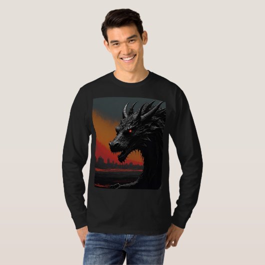 Dragon Noir: Exklusive Retro-Kunst T-Shirt (Vorne ganz)