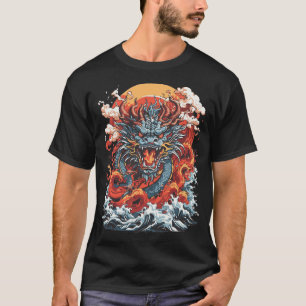 Dragon Ocean 2 Schwarz japanischen Stil T-Shirt