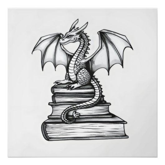 Dragon on Books Fotodruck (Vorne)
