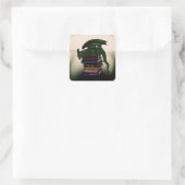 Dragon on Books Quadratischer Aufkleber (Tasche)