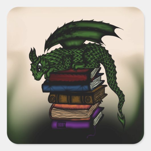 Dragon on Books Quadratischer Aufkleber (Vorderseite)
