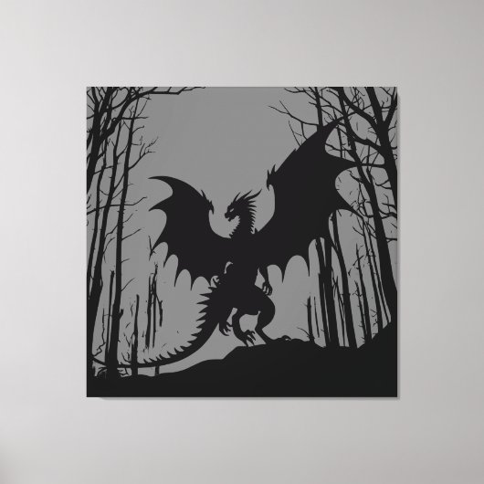 Dragon on Grey - Fantasy - Silhouette | Leinwanddruck (Vorderseite)