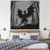 Dragon on Grey - Fantasy - Silhouette | Leinwanddruck (Insitu (Schlafzimmer))