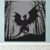 Dragon on Grey - Fantasy - Silhouette | Leinwanddruck (Insitu (Holzboden))