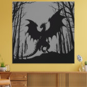 Dragon on Grey - Fantasy - Silhouette | Leinwanddruck (Insitu (Wohnzimmer))