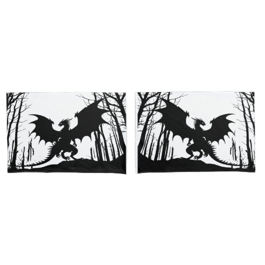 Dragon on White - Fantasy - Schwarze Silhouette | Kissenbezug (Vorderseite-Set)
