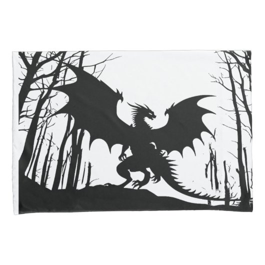 Dragon on White - Fantasy - Schwarze Silhouette | Kissenbezug (Vorderseite-Rechts)