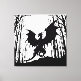 Dragon on White - Fantasy - Schwarze Silhouette | Leinwanddruck