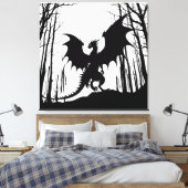 Dragon on White - Fantasy - Schwarze Silhouette | Leinwanddruck (Insitu (Schlafzimmer))