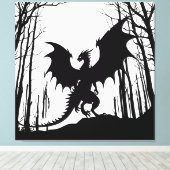 Dragon on White - Fantasy - Schwarze Silhouette | Leinwanddruck (Insitu (Holzboden))